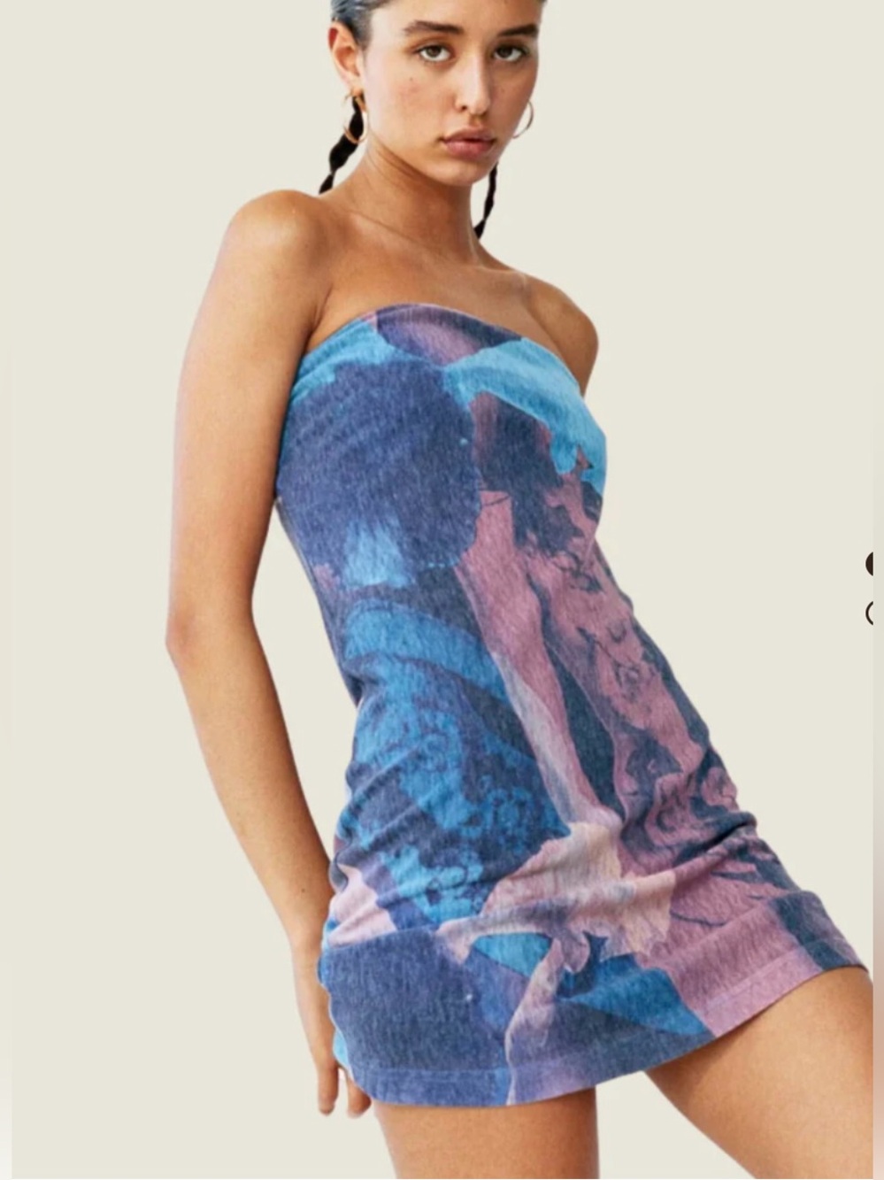 With Jean Frankie Strapless Abstract Blue & Pink Bodycon Mini Dress Sz S